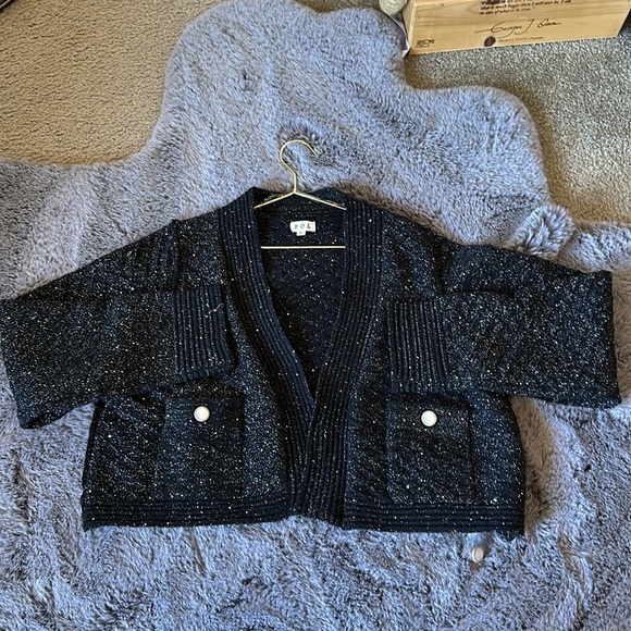 POL NWOT Metallic cable knit oversized cropped open front Cardigan size Large - Picture 10 of 15